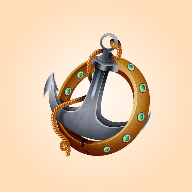 Vector realistic sailor  anchor with rope