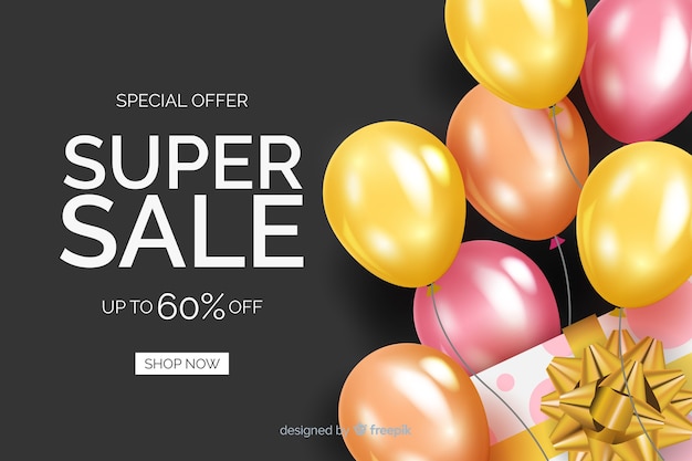 Realistic sale background with balloons