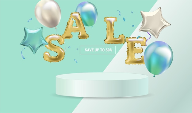 Realistic sale background with balloons