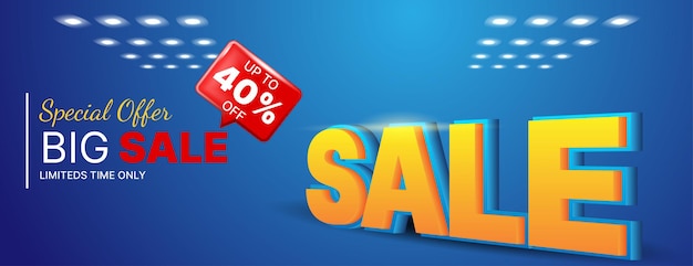 Realistic sale banner design template with blue, orange, red and white color.vector illustration