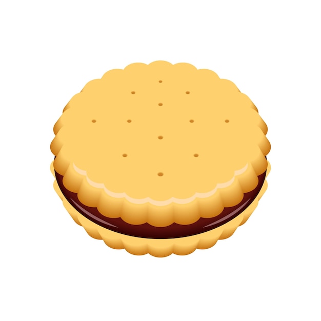 Realistic sandwich biscuit filled with chocolate cream isolated on white background