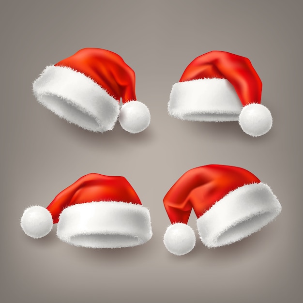 Realistic santa christmas holiday hat set