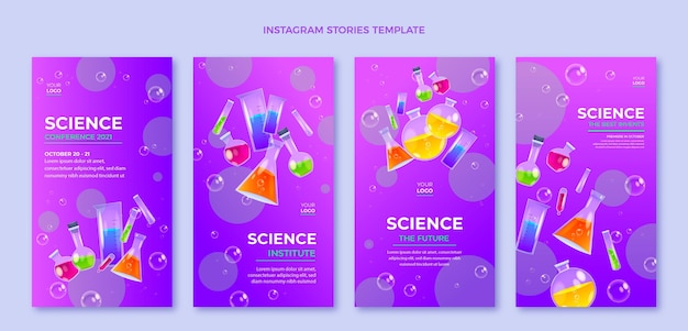 Vettore storie di instagram di scienza realistica