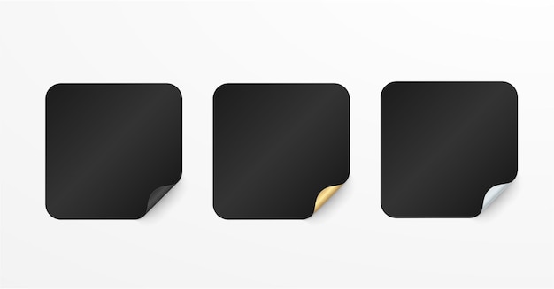 Realistic set black and gold stickers or patches mockup blank labels of different shapes square and seal circle 3d