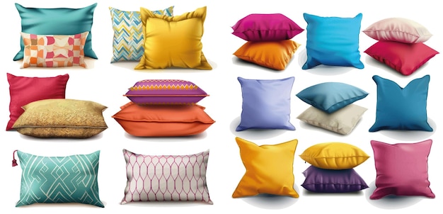 Vector realistic set of colorful pillows and bolsters