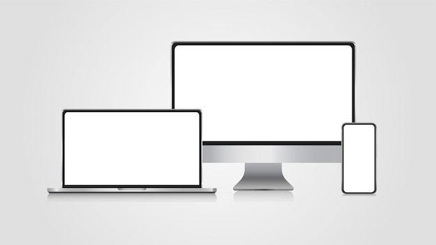 Set realistico di monitor laptop smartphone 3d idea set mockup