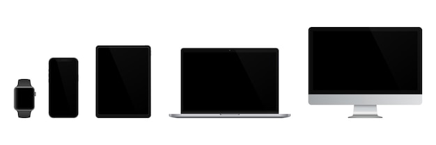 Realistic set of monitor laptop tablet smartphone vector illustration