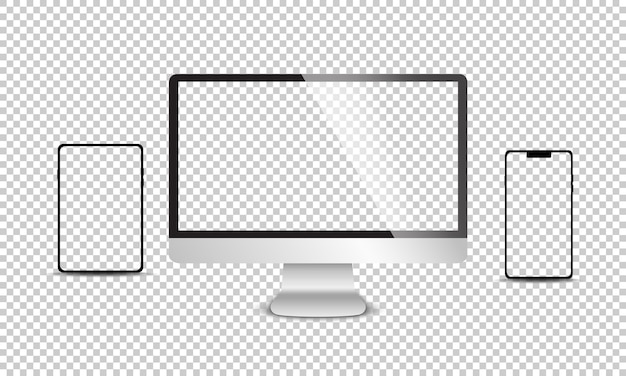 Реалистичный набор монитора, ноутбука, планшета, смартфона