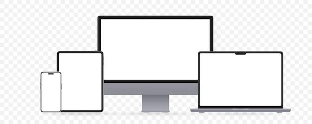 모니터 노트북 태블릿 스마트폰의 현실적인 세트 빈 디스플레이가 있는 기술 장치 세트 주식 벡터 그림 전자 가제트 장치 모형