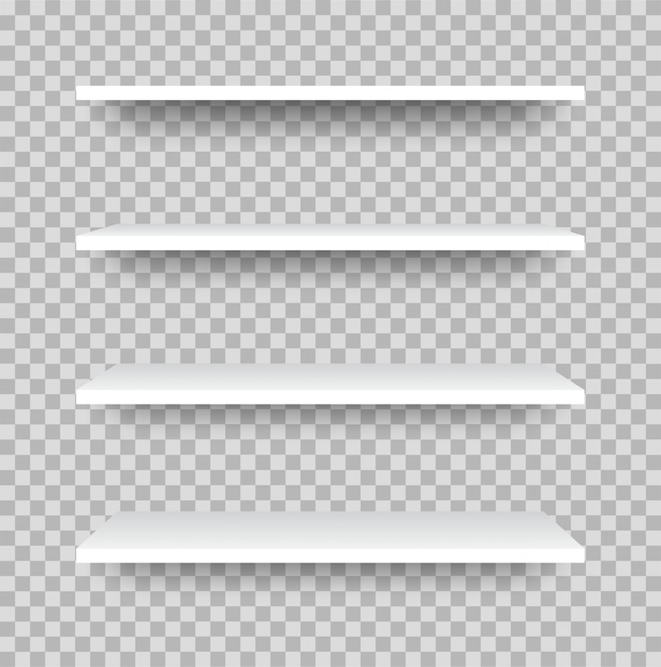 Vector realistic set shelf. empty store shelves for product.