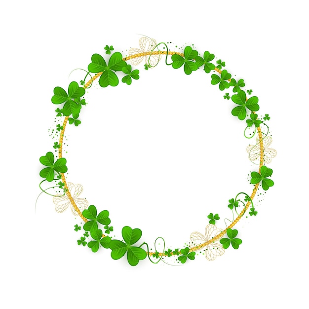 Realistic shamrock twisted wreath elegant intertwined clover branches