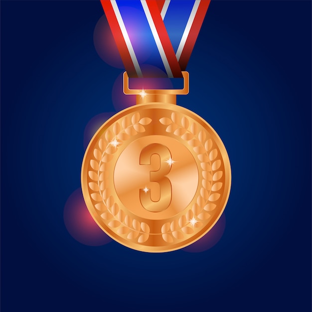 Realistic shiny bronze medal with blue background