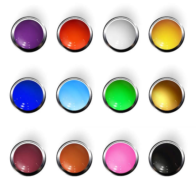 Realistic shiny button with metallic elements.