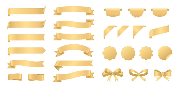 Vector realistic shiny gold ribbon banner collection