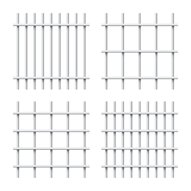 ベクトル リアルな輝く金属の刑務所のバーは,白い背景に隔離されています 詳細な刑務所ケージ 刑務所鉄のフェンス