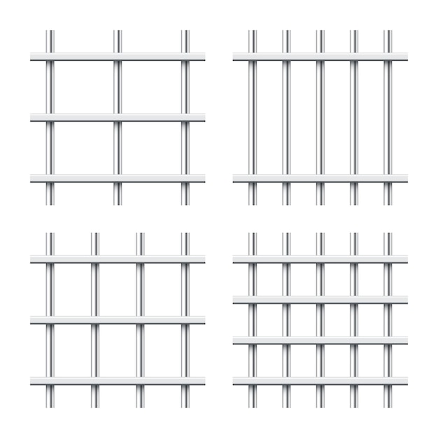 Vettore realistiche sbarre di metallo lucido isolate su uno sfondo bianco dettagliate gabbie di prigione recinzione di ferro della prigione