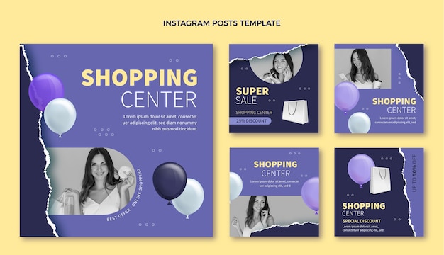 Vector realistic shopping center instagram posts