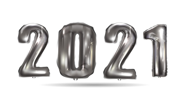 Вектор Реалистичные серебряные шары новый год. фон дизайн металлические цифры дата