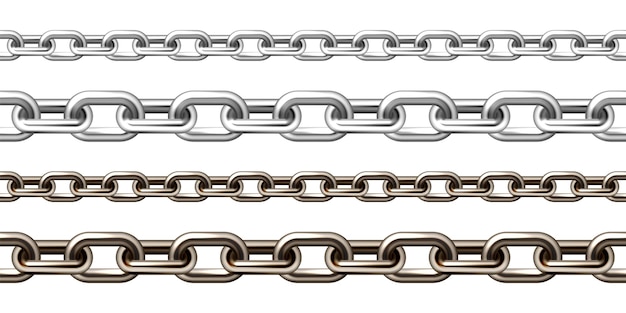 Realistic silver and brown metal chain with old rusty links isolated on white background heavy steel