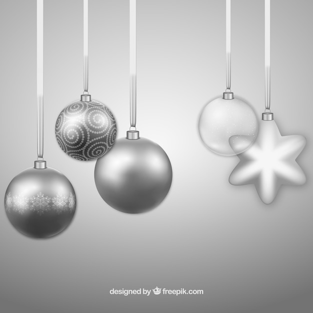 Vector realistic silver christmas balls background