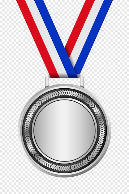 Realistic silver medal mockup Silver medal with ribbon Design winner silver medal prize Winner award medal Vector illustration