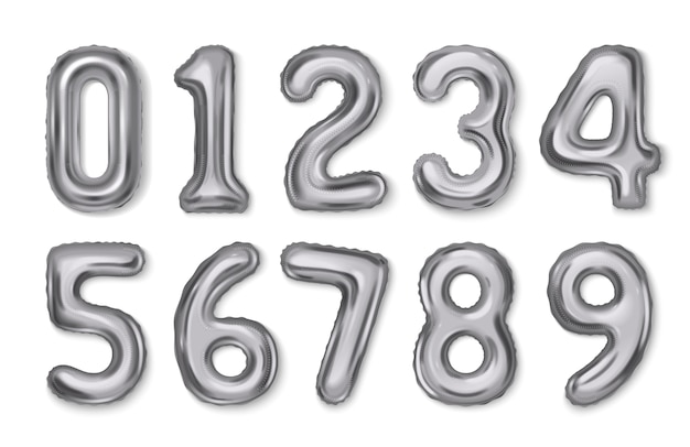 realistic silver number balloons