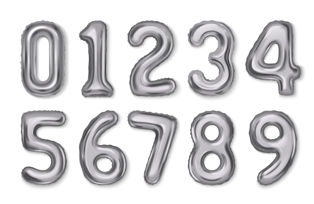 Vector realistic silver number balloons