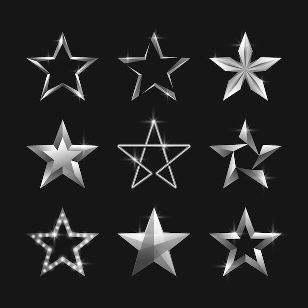 Vector realistic silver stars element collection