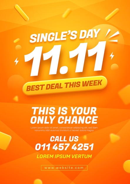 Realistic single's day vertical poster template