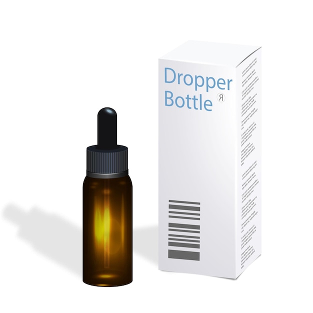 Realistic skin care packaging mockup Brown bottle and dropper box template