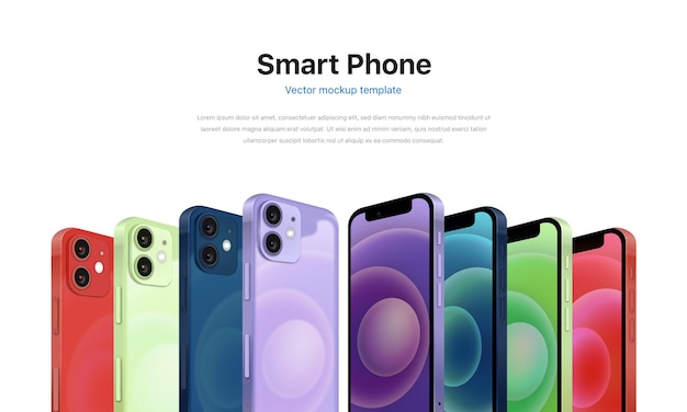 Realistic Smart Phone with Different Colour Vector Design