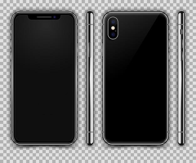 Realistic smartphone. front, rear and side view