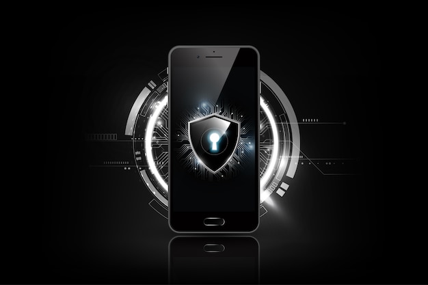 Vector realistic smartphone and keyhole shield on screen