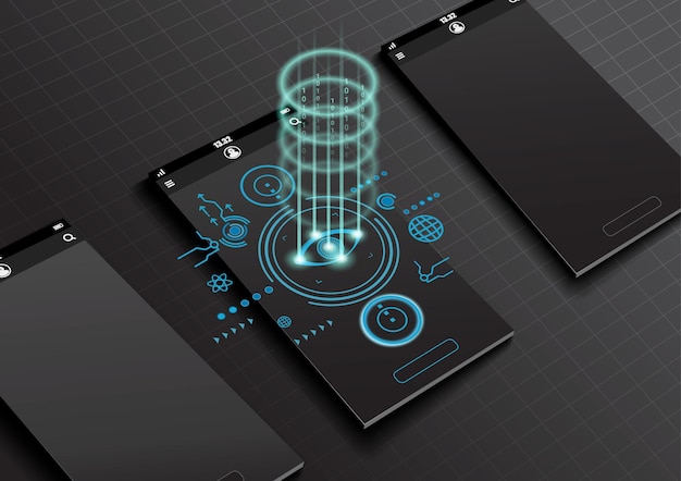 Vector realistic smartphone mock up and eye scanning on screen