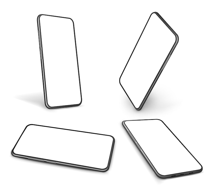 Vector 現実的なスマート フォンのモックアップ視点で分離されたハイテク携帯電話スマート モバイル別角度空白画面正確なベクトル 3 d テンプレート
