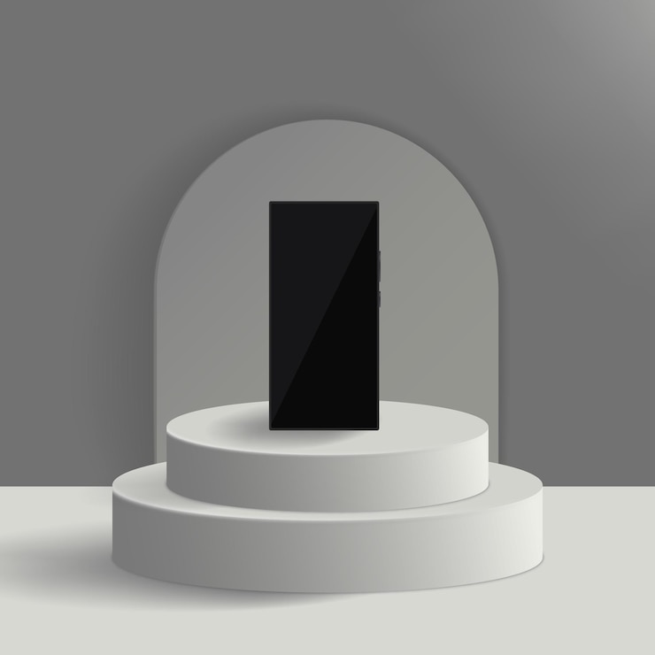 Vector realistic smartphone on a stand illustration gadget phone technology sale communication buttons sms vector line icon for business and advertising