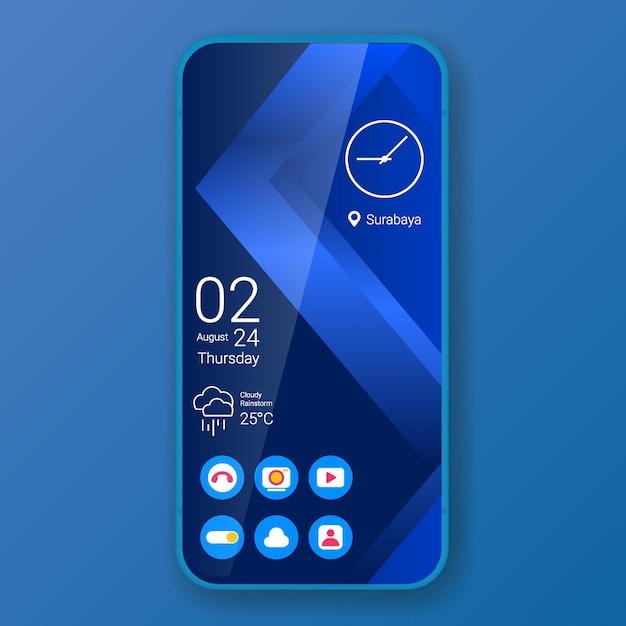 Realistic smartphone user interface blue elegant theme design