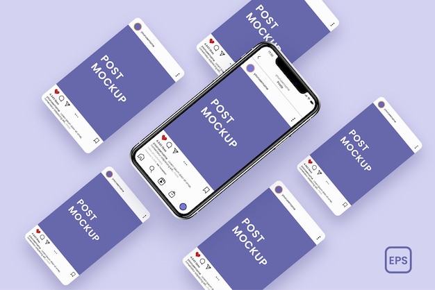 Smartphone realistico con mockup di mosaico post instagram