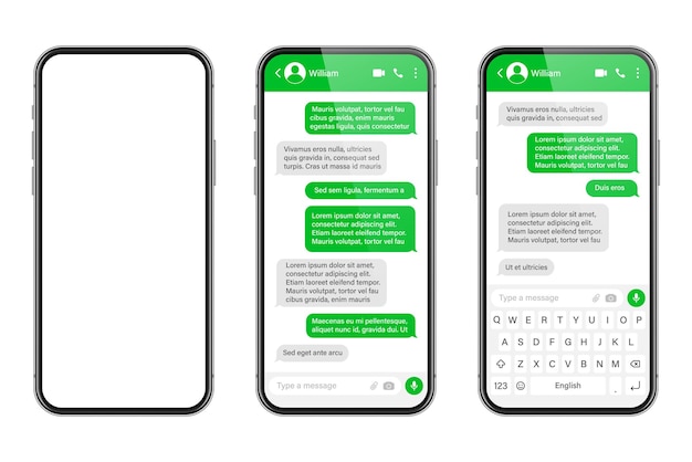 リアルなスマートフォン メッセージアプリ SMS テキストフレーム 会話 チャット画面 緑色のメッセージ