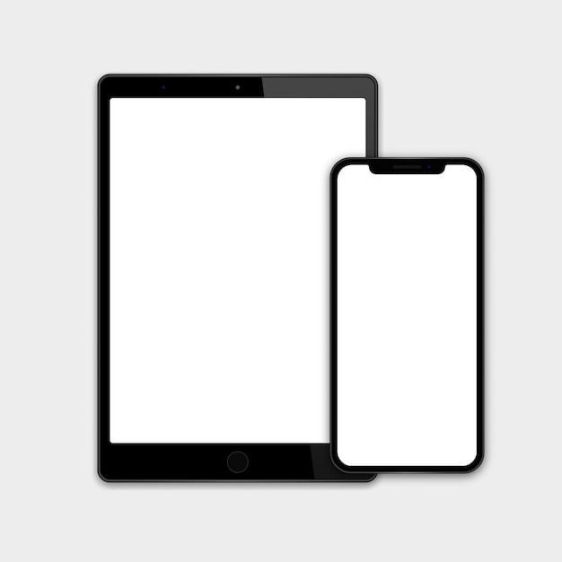 Realistic smartphone with tablet on gray background