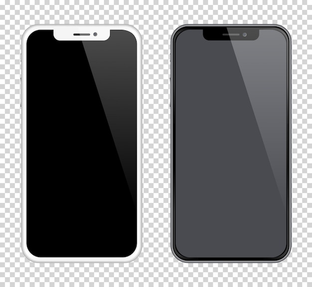 Smartphones realistici mockup in bianco e nero a colori