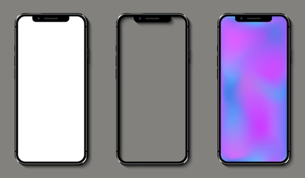白、透明、ソフトカラーメッシュグラデーションスクリーンを備えたリアルなスマートフォン