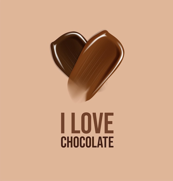 Realistic smear of chocolate on light background i love chocolate card