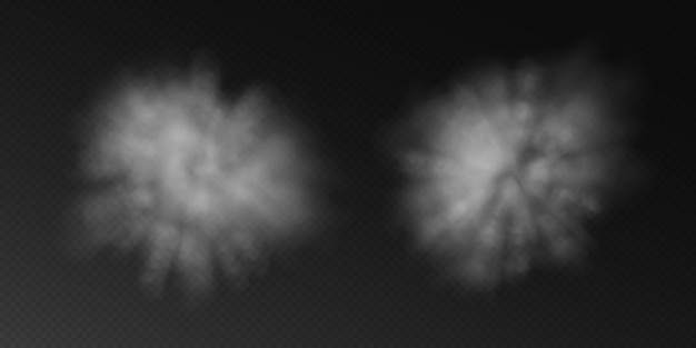 ベクトル 動きのあるリアルな煙バースト 白い粉の爆発 スモッグもやミストまたは曇り効果
