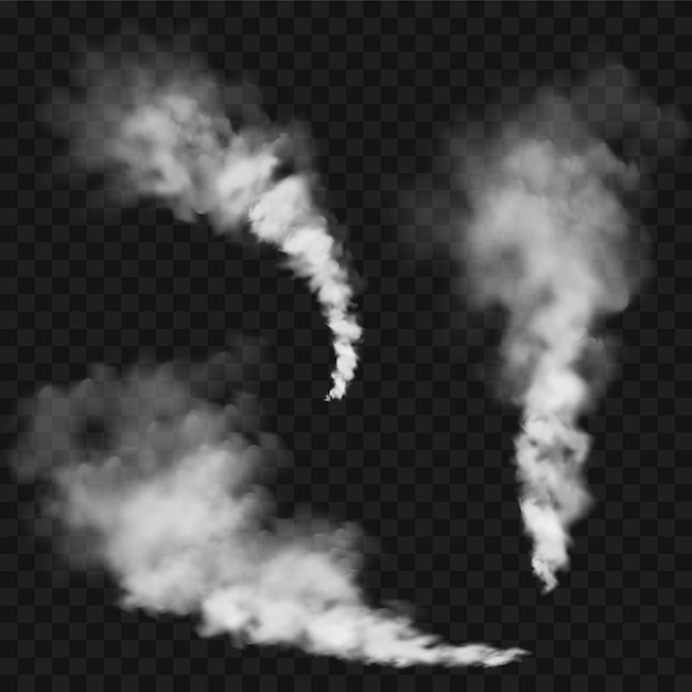 Realistic smoke clouds stream of smoke from burning objects transparent fog effect white steam mist