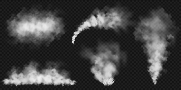 Realistic smoke clouds stream of smoke from burning objects transparent fog effect white steam mist