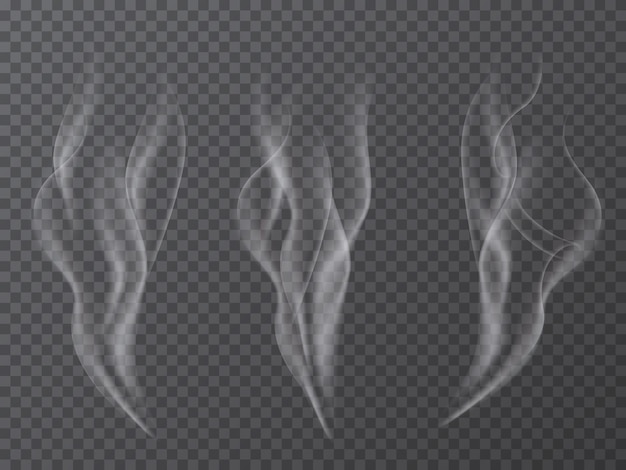 Realistic smoke effect set isolated on transparent background.