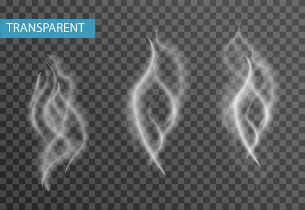 Vettore set di fumo realistico isolato su sfondo trasparente. sigaretta, effetto vapore.