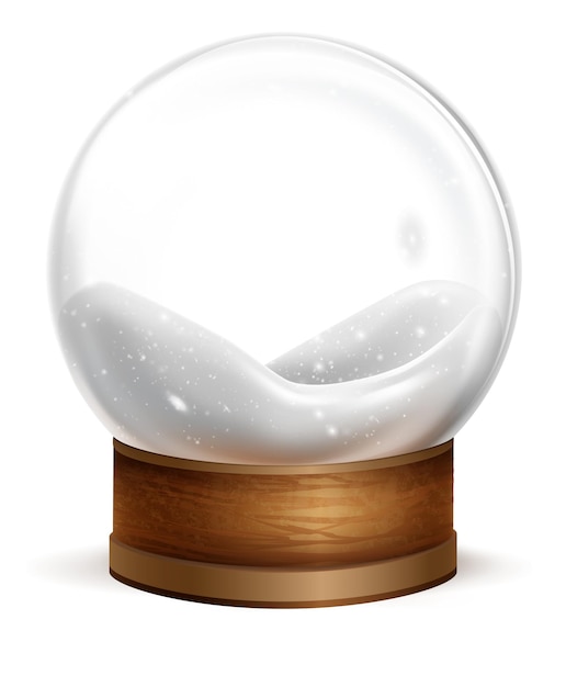 Vector realistic snowball mockup empty glass sphere with snow