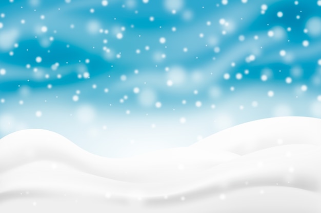 Vector realistic snowfall background
 with hills